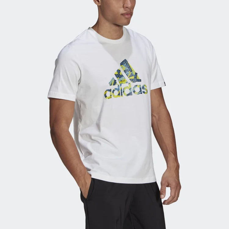 adidas Rubber Strap Logo Printing Sports Round Neck Short Sleeve White GL3700
