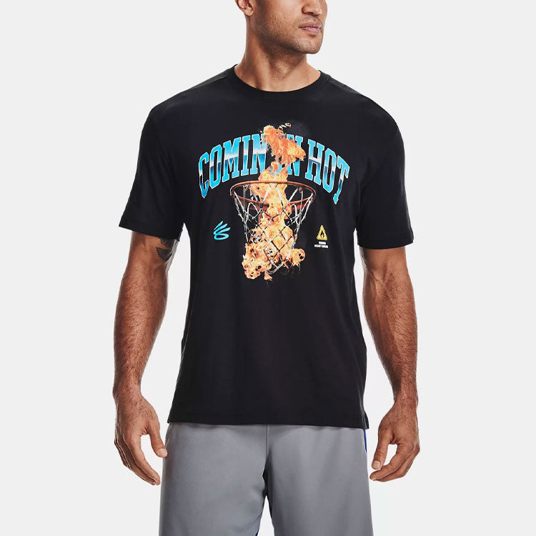 Men's Under Armour Curry Cotton Printing Round Neck Short Sleeve Black 1362006-001