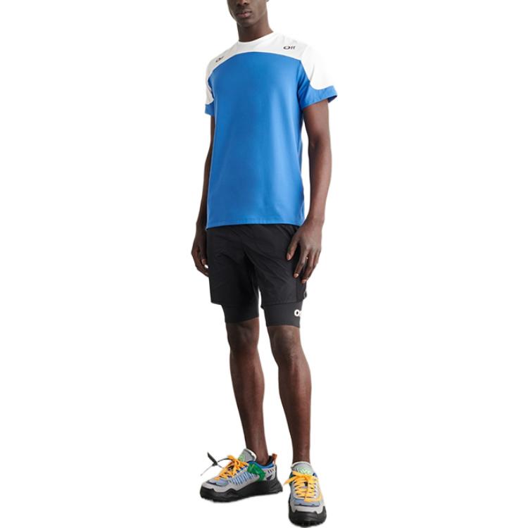 Off-White logo-print Colour Block T-shirt 'Blue White' OMVA037F22FAB0014507
