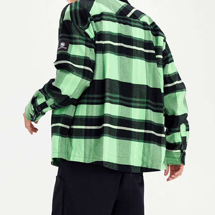 Li-Ning BADFIVE Sports Basketball Series Plaid Loose Fleece Lined Long Sleeves Shirt 'Green' ASHS005-1