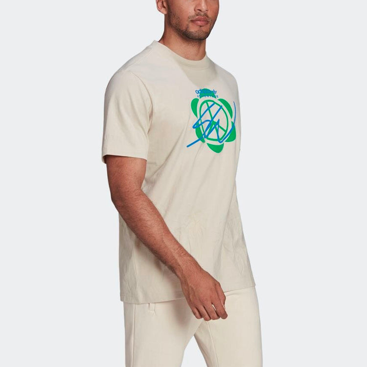 adidas originals Casual Round Neck Printing Short Sleeve Beige HI3298