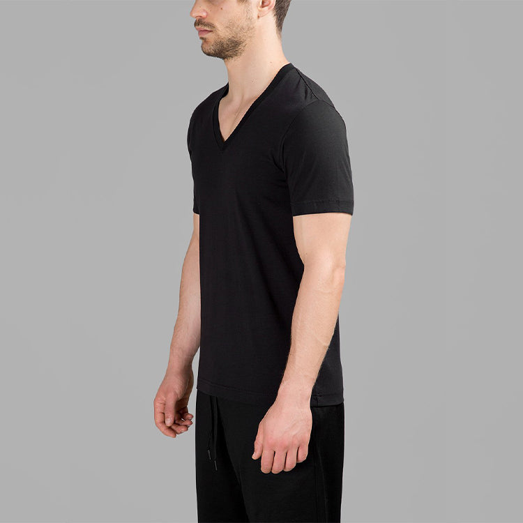 Men's Y-3 Minimalistic Loose Casual V neck Short Sleeve Black S89414
