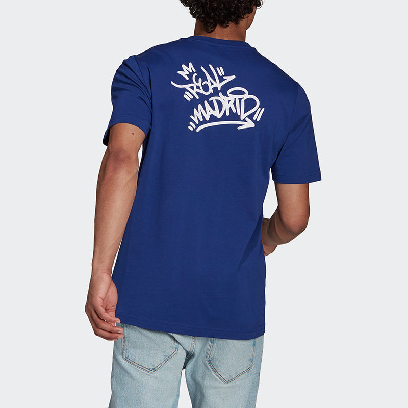 adidas Real Str Tee Printing Soccer/Football Sports Short Sleeve Blue GR4260