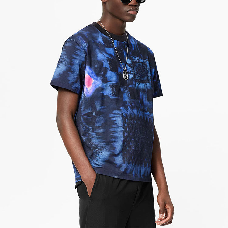 Men's LOUIS VUITTON Cotton Printing Short Sleeve Blue 1A8X1P