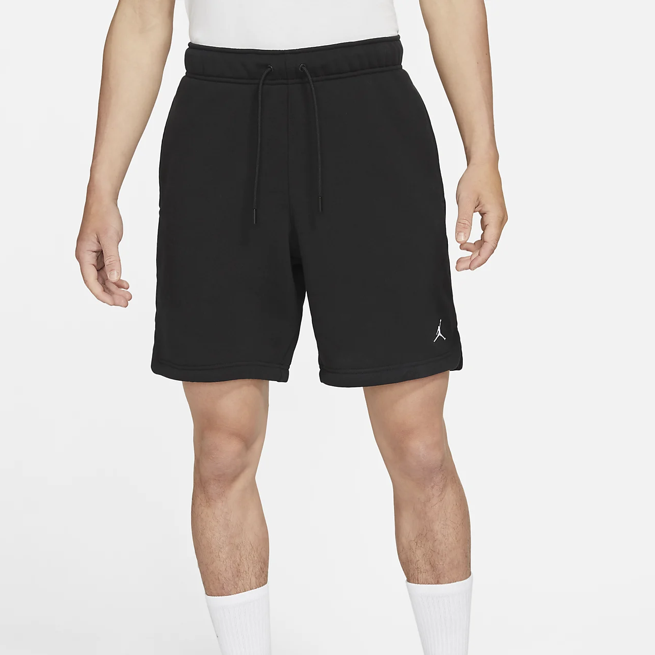 Men's Air Jordan Solid Color Drawstring Fleece Straight Casual Black Shorts DA9827-010