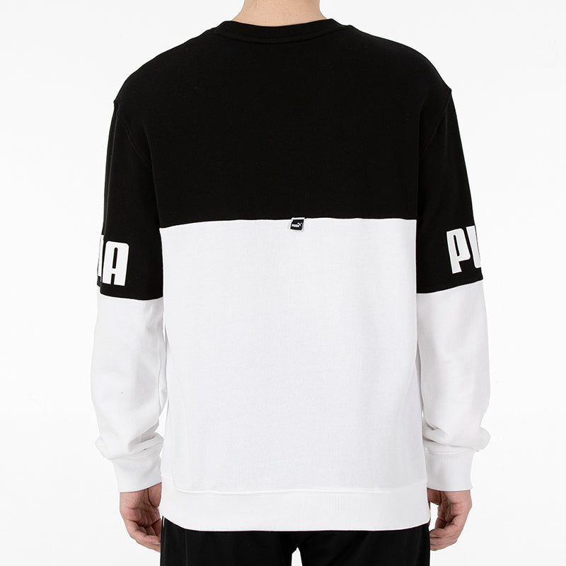 PUMA Power Logo Printing Colorblock Sports Round Neck Pullover Black 670935-01