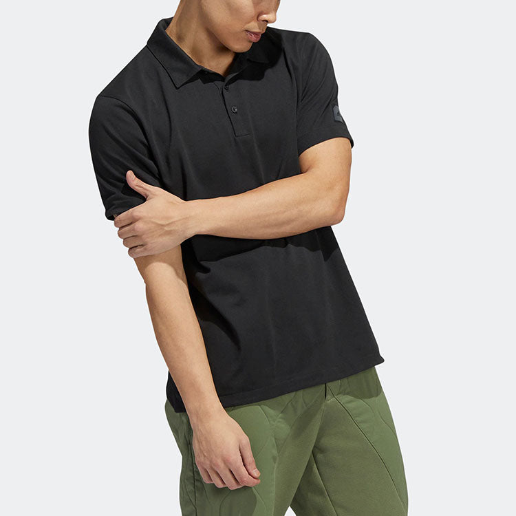 Men's adidas ADX POLO Solid Color Half-Fastening Pullover Short Sleeve Black Polo Shirt HP1917