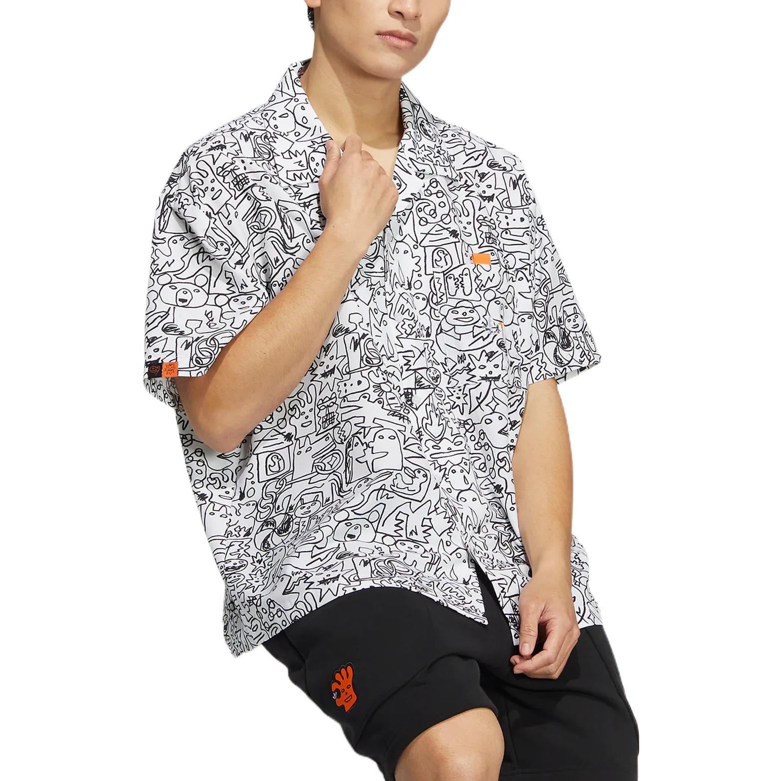 adidas originals SS22 Printing Full Print Casual Short Sleeve Shirt White HR6450