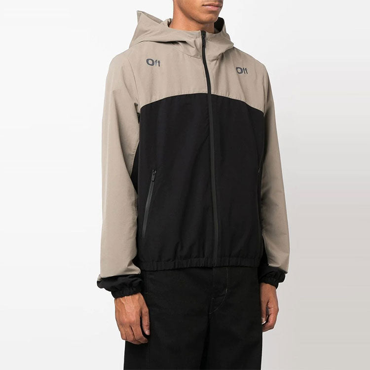 Men's Off-White FW22 Contrasting Colors Arrow Printing Zipper Hooded Jacket Loose Fit Black Gray OMVL026F22FAB0011010