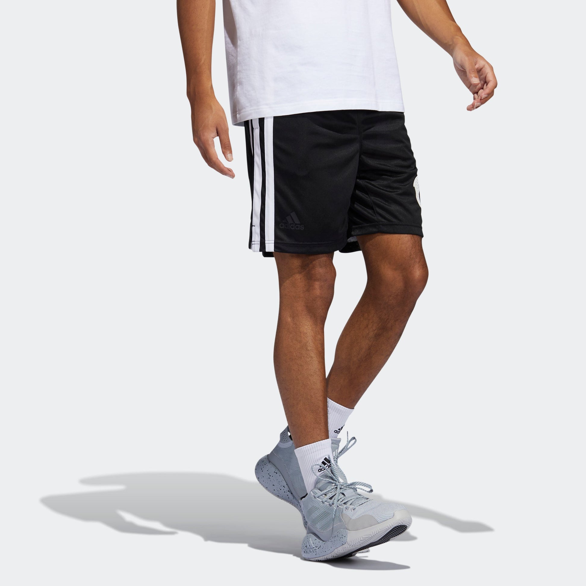 Men's adidas Rose Short Ross Stripe Patchwork Print Loose Basketball Sports Shorts Black GV4650