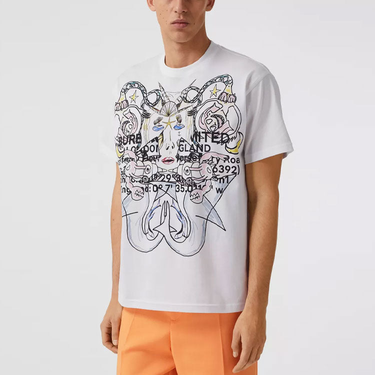 Men's Burberry SS21 Printing Loose Cotton Short Sleeve White 80406781