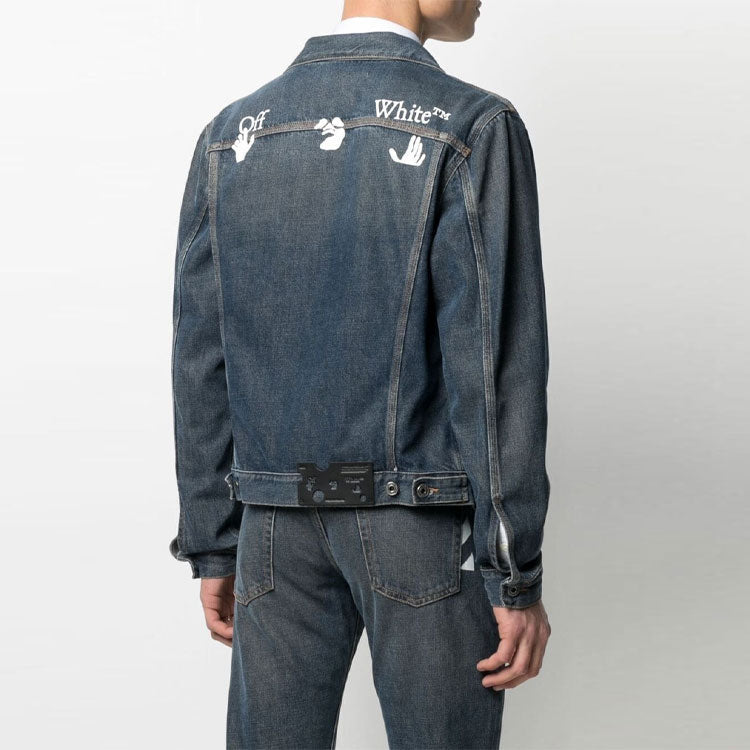 Off-White SS21 Logo Pattern Printing Denim Jacket Loose Fit Denim Blue OMYE054S21DEN0044701