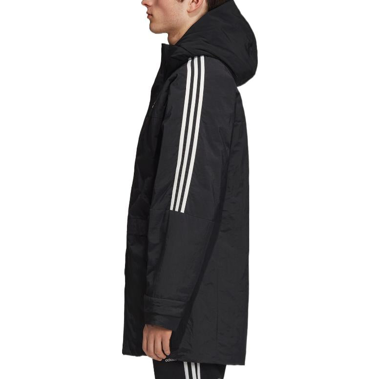 Men's adidas originals Side Logo Printing Zipper Hooded Down Jacket Black DH5024