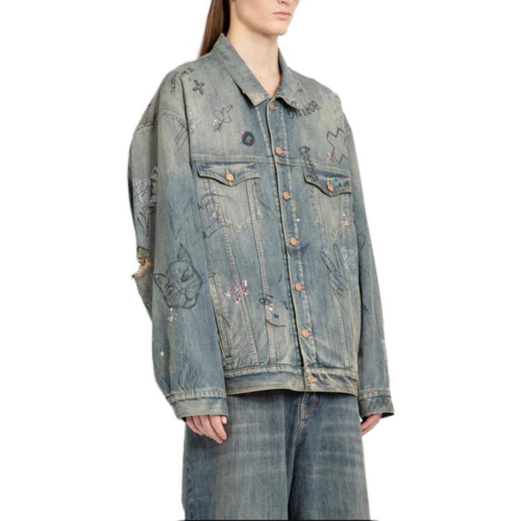 Balenciaga Graffiti Denim Jacket 'Light Blue' 721708TOW664036
