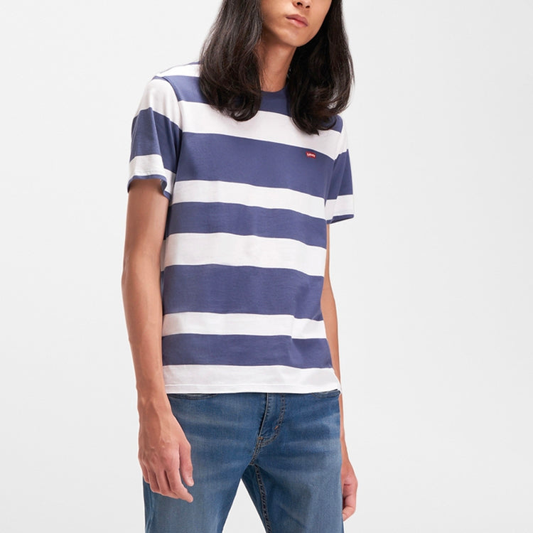 Men's Levis Round Neck Stripe Short Sleeve Blue White T-Shirt 56809-0039