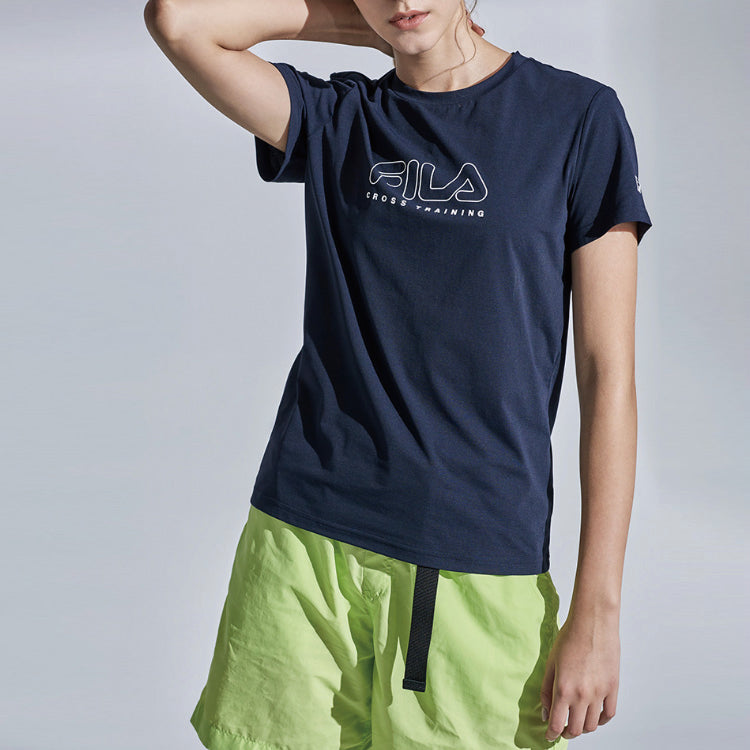 (WMNS) FILA Alphabet Logo Printing Sports Quick Dry Breathable Short Sleeve Navy Blue A11W021117F-NV