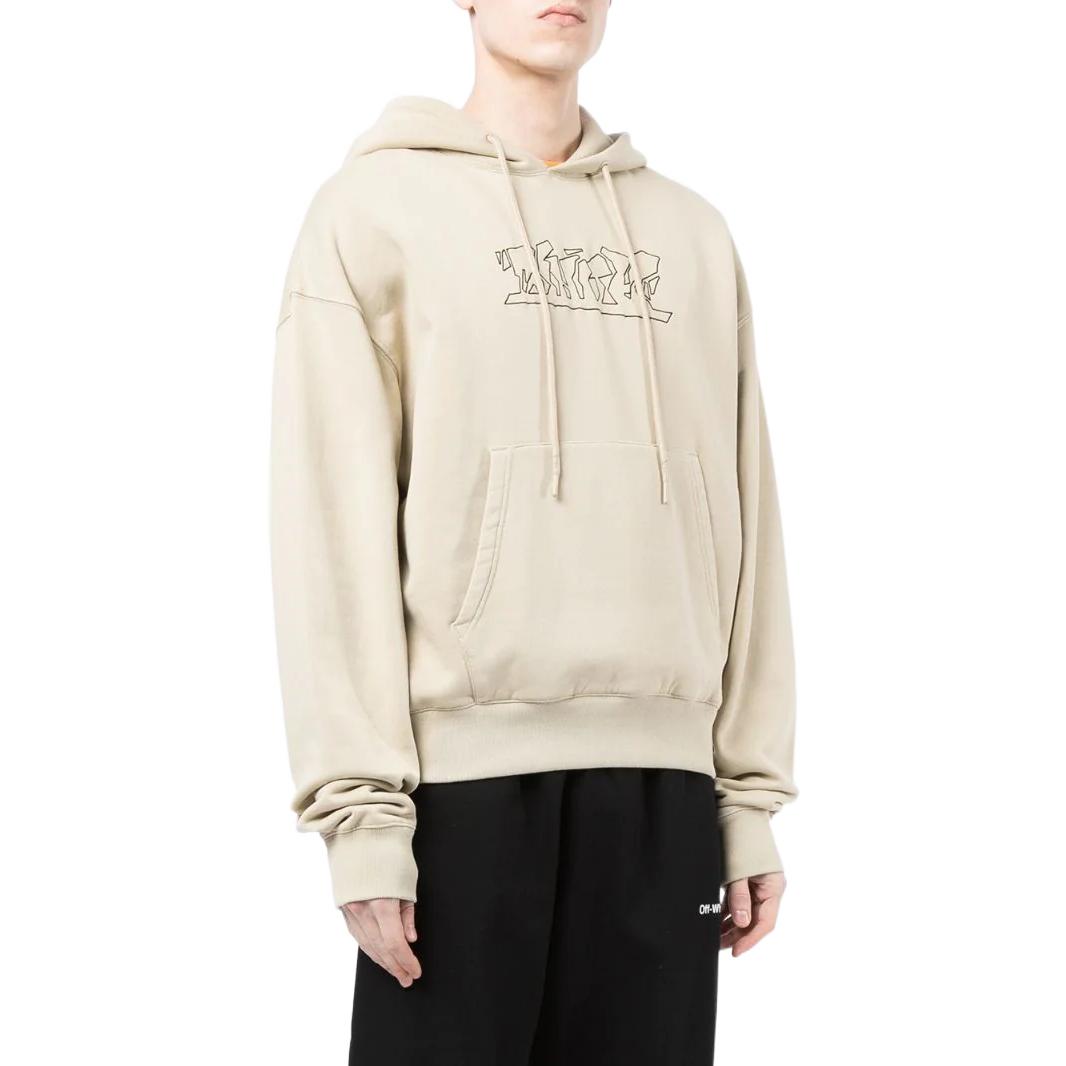 Men's Off-White SS22 Logo Embroidered Cotton Hooded Long Sleeves Version Khaki OMBB037S22FLE0061710