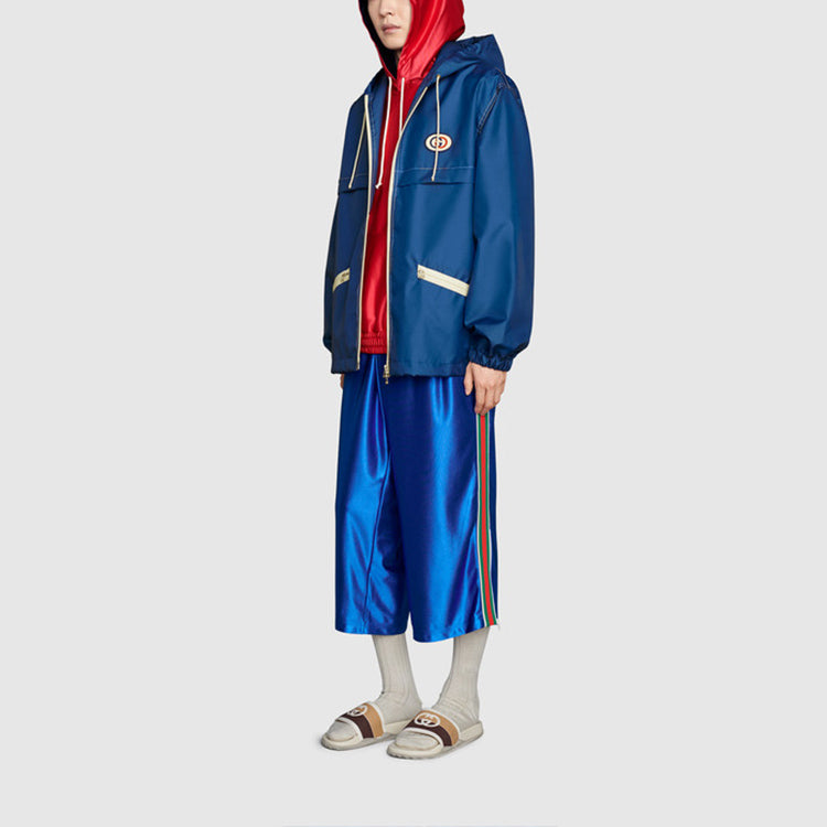 Men's Gucci FW21 Double G Canvas Zipper Logo Jacket Blue 654834-ZAGVW-4211