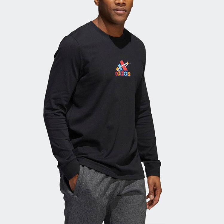 Men's adidas Solid Color Logo Printing Round Neck Sports Pullover Long Sleeves Japanese Version Black T-Shirt HE2316