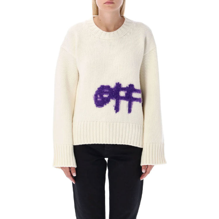 (WMNS) Off-White Logo Intarsia Crewneck 'White Purple' OWHE086F22KNI0010137