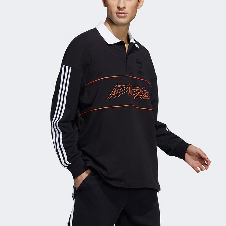 adidas Ub Polo Ls Sports Stylish Logo Printing Long Sleeves Polo Shirt Black GP0893