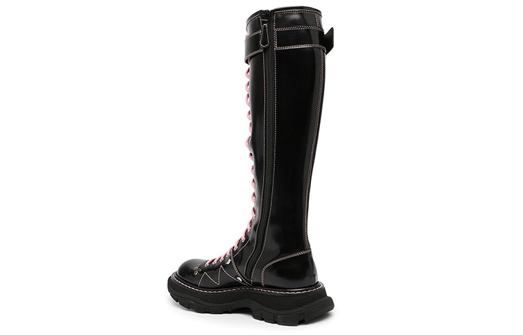 (WMNS) Alexander McQueen Tread Lace Up Boots 'Black Pink Lace' 595466WHZ881336