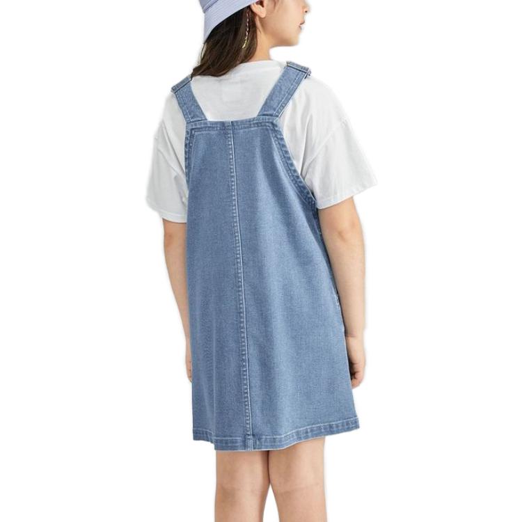 (GS) Skechers Solid Color Denim Overall Fitted Sleeveless Dress 'Blue' L223G110