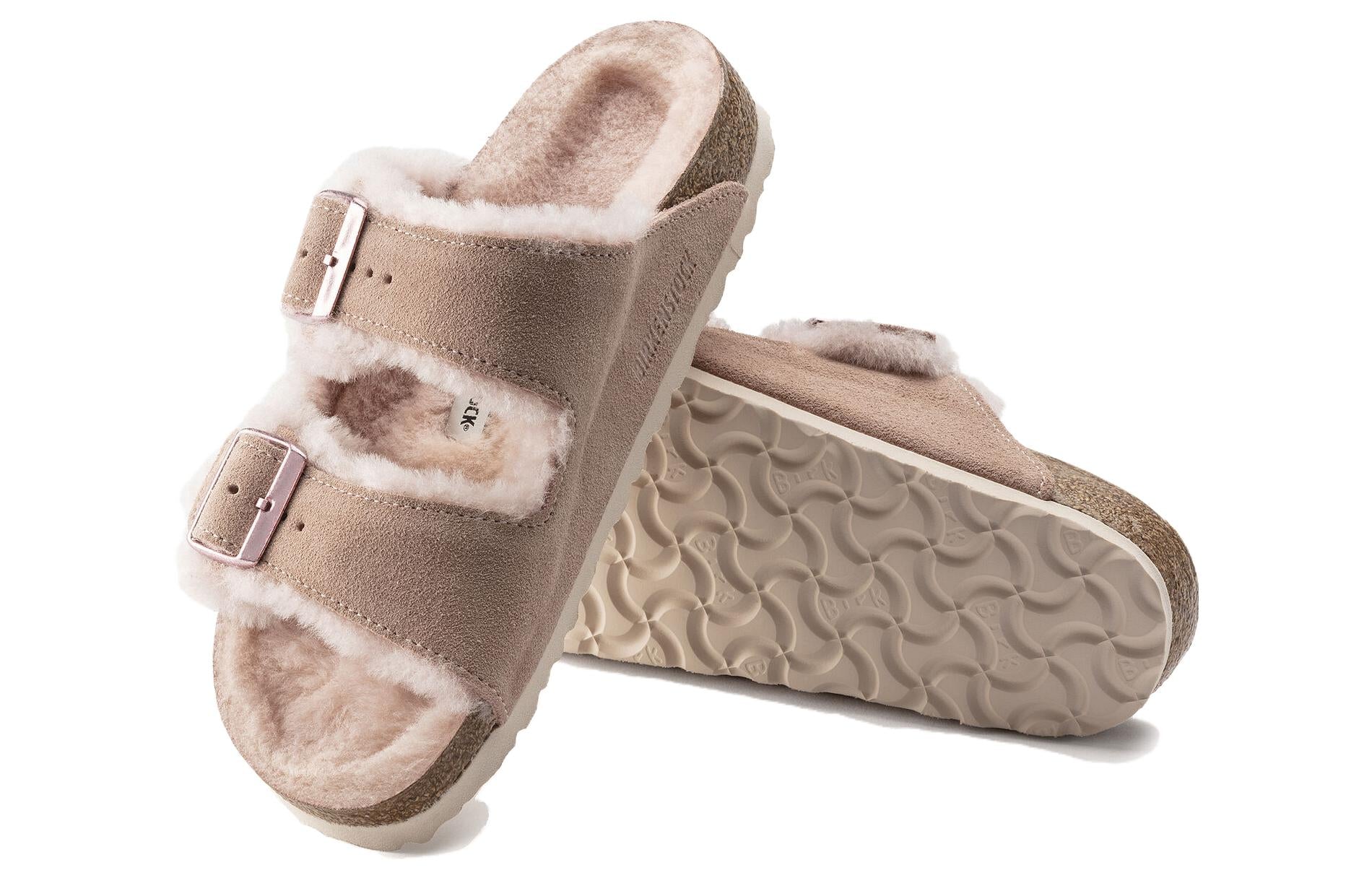 (WMNS) Birkenstock Arizona Shearling Suede Leather Sandals 'Light Rose' 1020389