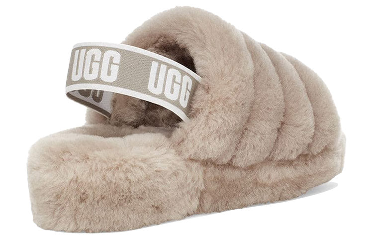 (WMNS) UGG Fluff Yeah Slide Thick Sole Shoe light grey 1095119-GOA