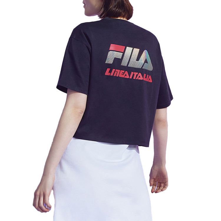 (WMNS) Fila Alphabet Printing Minimalistic Short Sleeve Black T11W026101F-BK