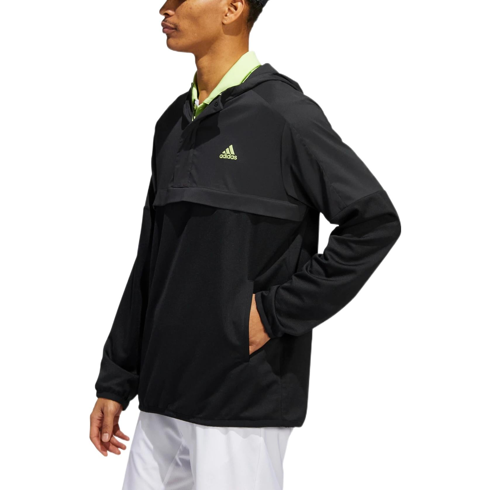 Men's adidas Sport Anorak Logo Printing Zipper Pullover Hooded Jacket Black HA9141
