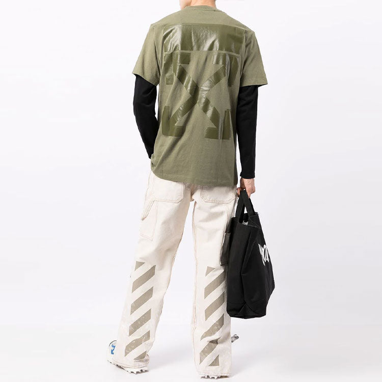 Off-White FW21 Logo Arrow Pattern Round Neck Short Sleeve Ordinary Version Green OMAA027F21JER0075555