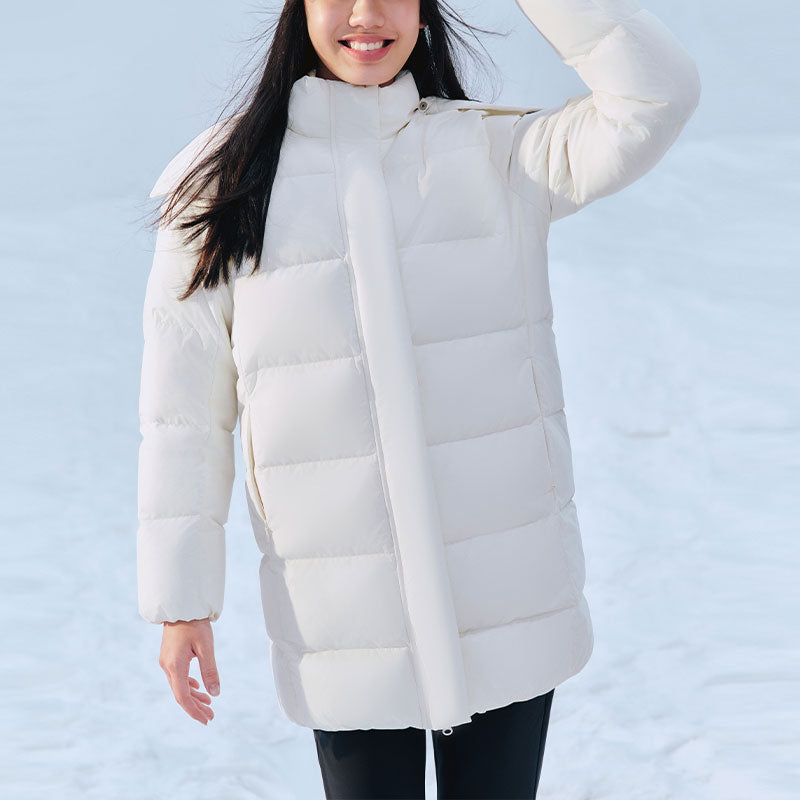 (WMNS) Skechers BASIC Long Down Jacket 'White' P423W085-0211