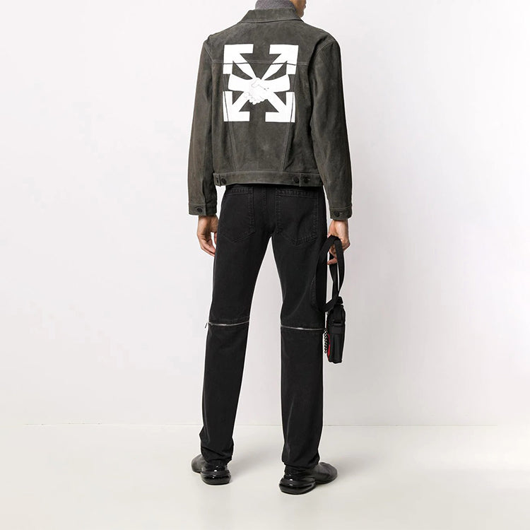 Men's Off-White Arrow Pattern Denim Jacket Gray OMJA049F20LEA0010701