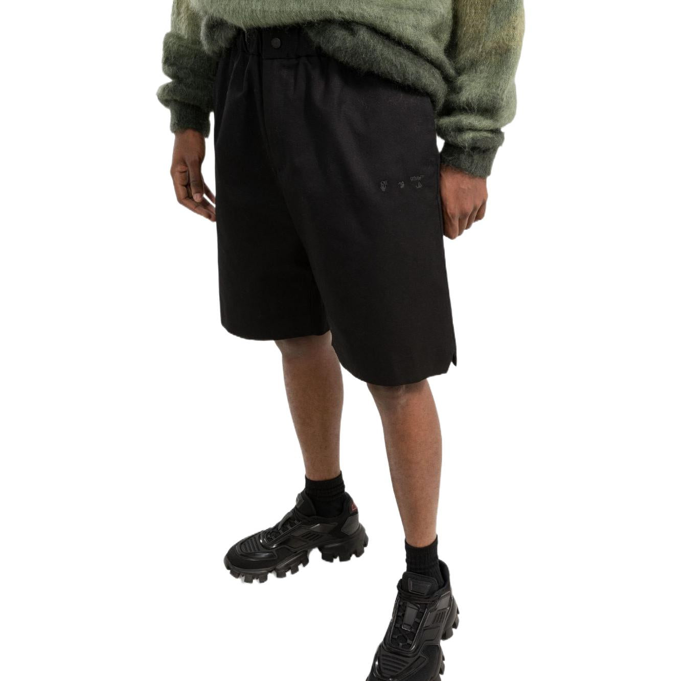 Men's Off-White FW22 Solid Color Straight Casual Shorts Loose Fit Black OMCB049F21FAB0011010