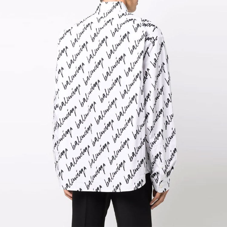 Balenciaga Scribble Logo Short Sleeve Shirt Large Fit 'White' 662983TLLJ49040