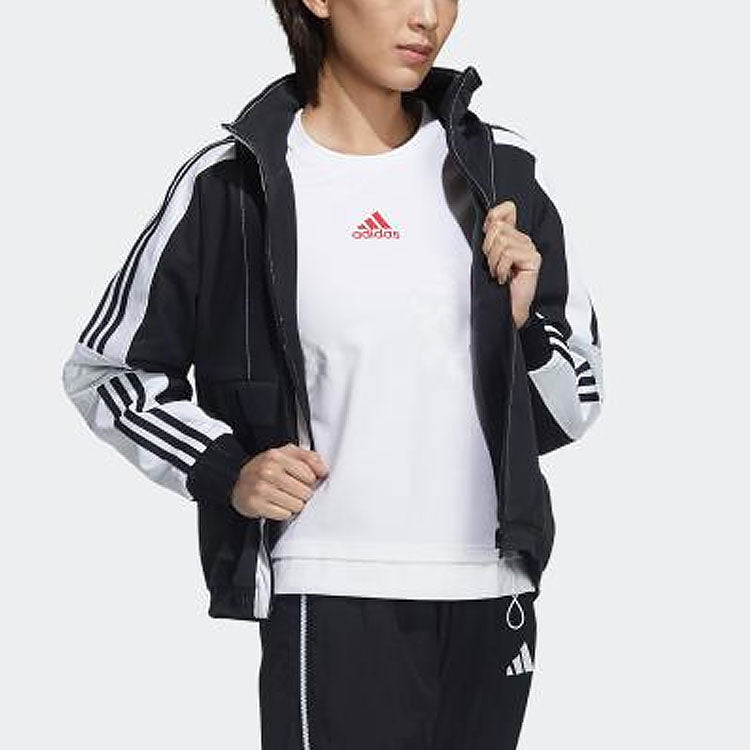 (WMNS) adidas Stripe Colorblock Hooded Jacket Black GP0634