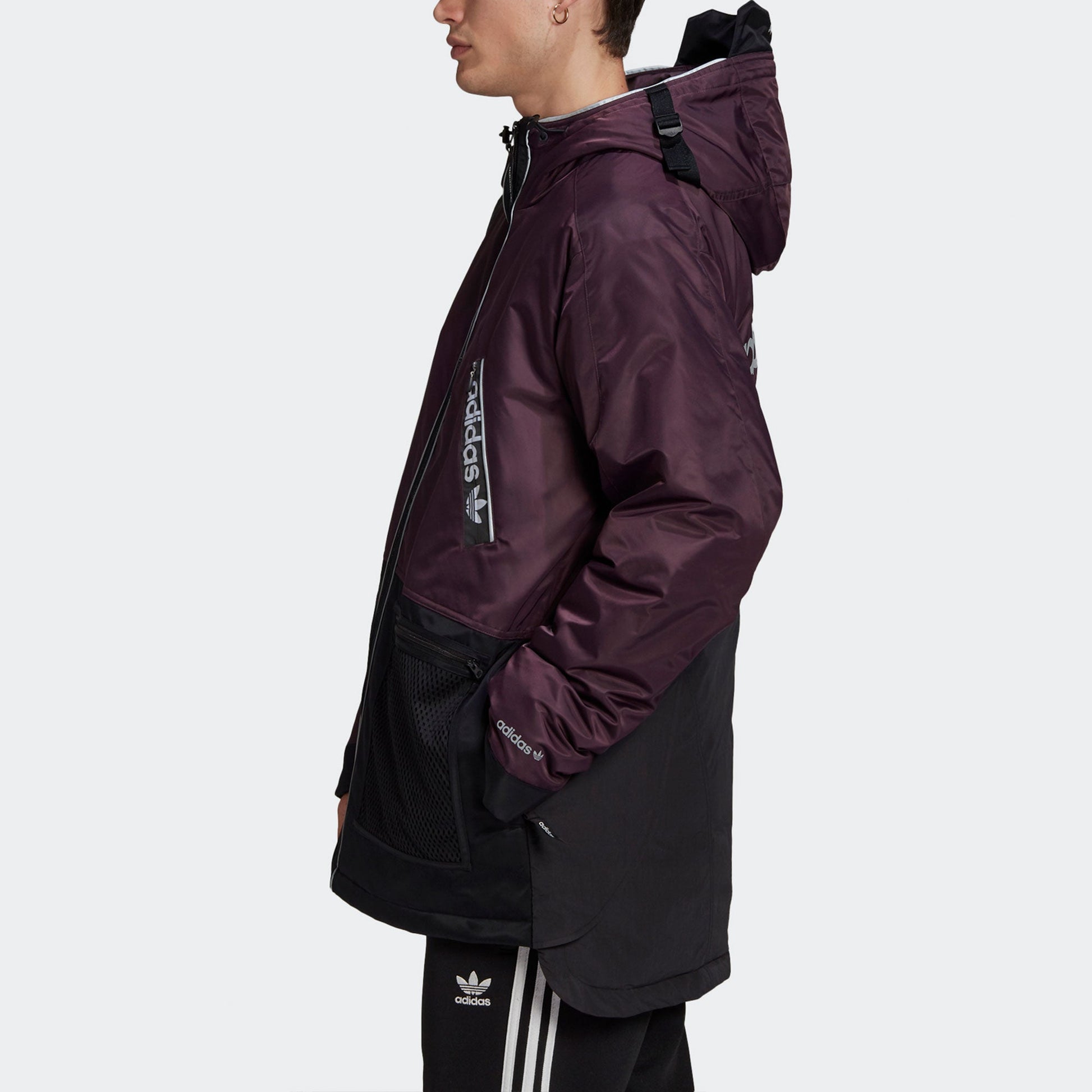 Men's adidas originals Colorblock Hooded Down Jacket Bright Pink Red Fluorescence GJ6740