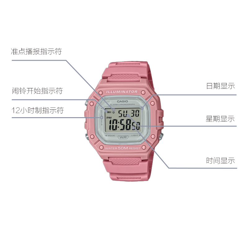 CASIO Fashion Stylish Sports 50m Waterproof Pink Watch Digital W-218HC-4AV