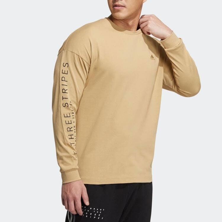 adidas Solid Color Minimalistic Alphabet Printing Round Neck Pullover Unisex Khaki HM2696