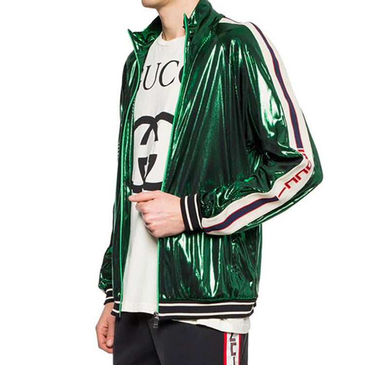 Gucci Ifized Glossy Logo Striped Loose Zip Jacket For Men Green 545652-XJACR-3120