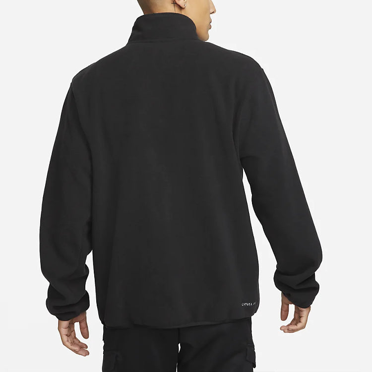 Men's Nike Sportswear Therma-FIT Logo Label Suede Half Zipper Stand Collar Jacket Black DO2638-010