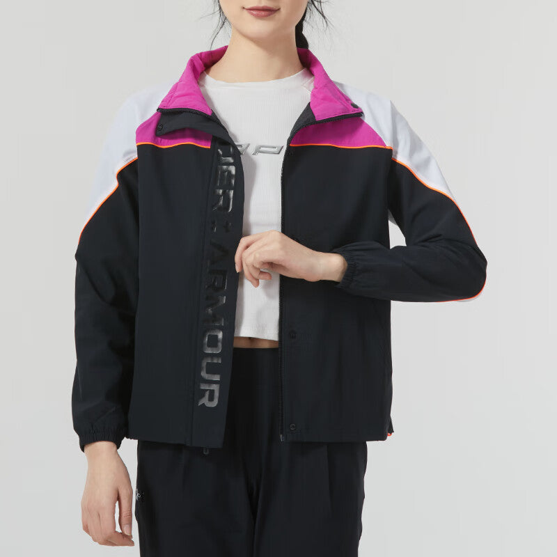 (WMNS) Under Armour Fitness Training Woven Jacket 'Black White Pink' 1368728-001