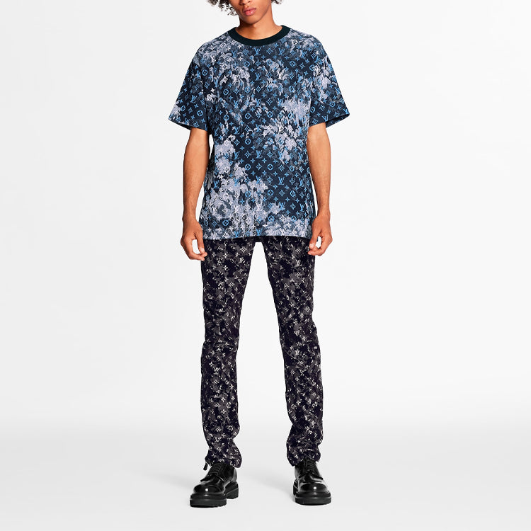 LOUIS VUITTON LV Monogram Tapestry Vintage Floral Pattern Short Sleeve For Men Blue 1A8H2O
