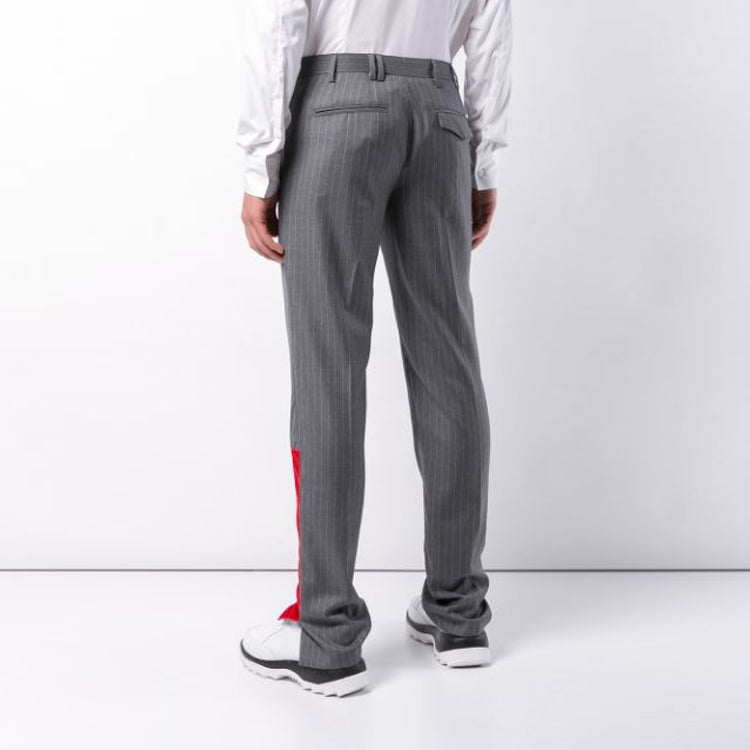 Men's Off-White Stripe Pattern Casual Long Pants/Trousers Slim Fit Gray OMCA079F183560049900