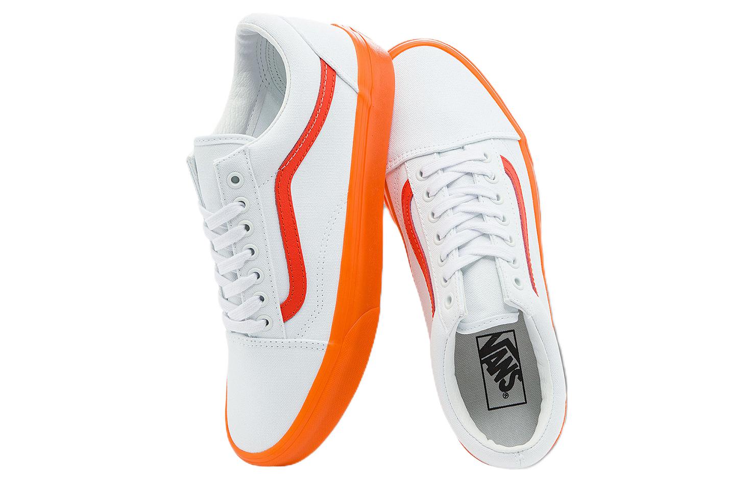 Vans Old Skool Casual Low Top Skate Shoes Small Orange Side Stripe Unisex 'White' VN0000SBZ34