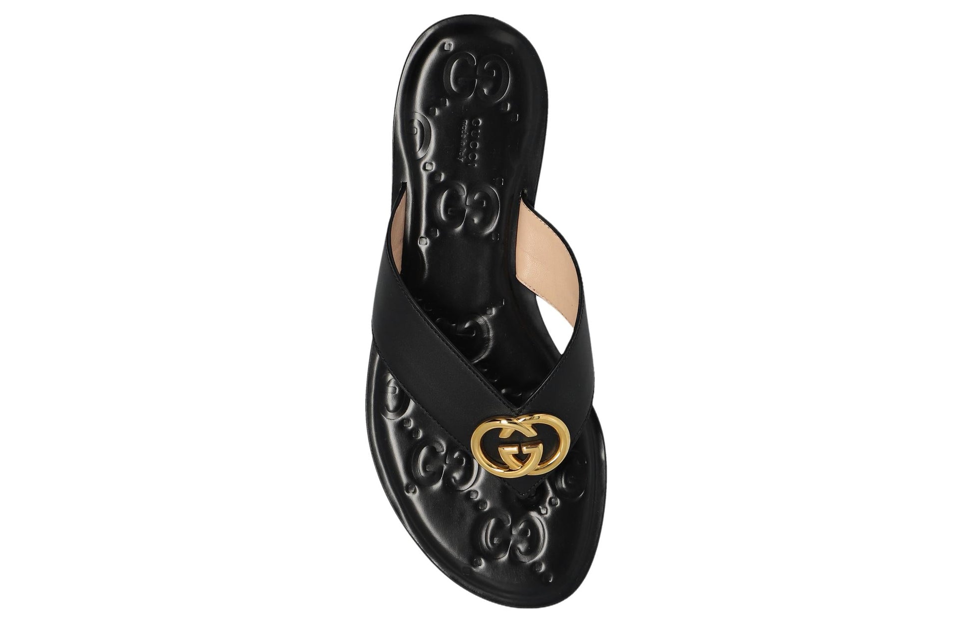 (WMNS) Gucci Interlocking G thong sandal 'Black Leather' 695207-A3N00-1000