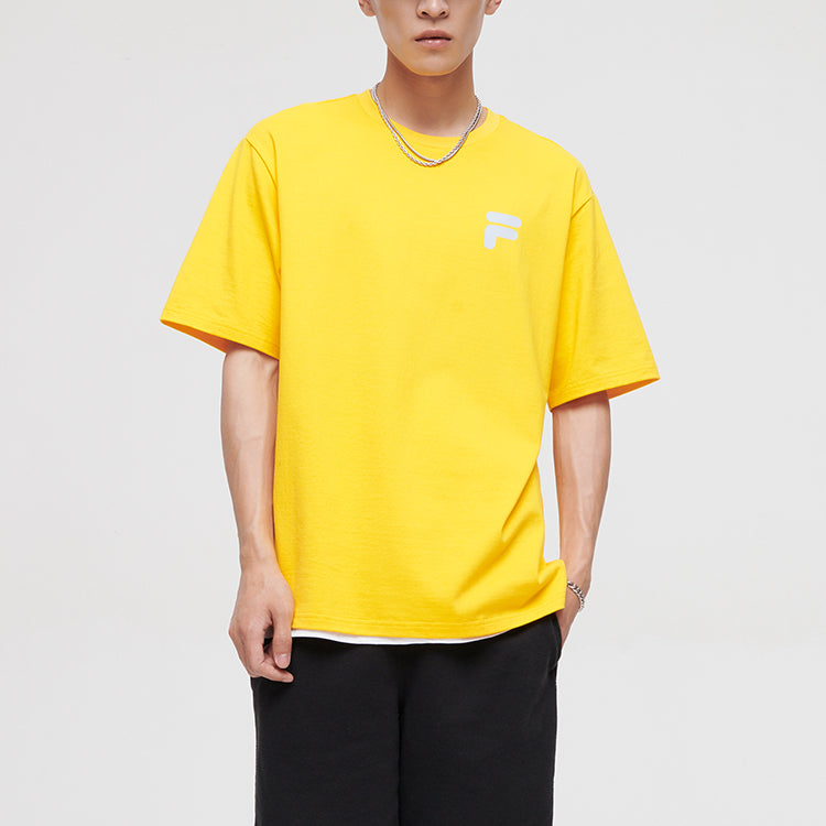 FILA FUSION Logo Printing Solid Color Loose Sports Short Sleeve Unisex Yellow T11U126110A-YE