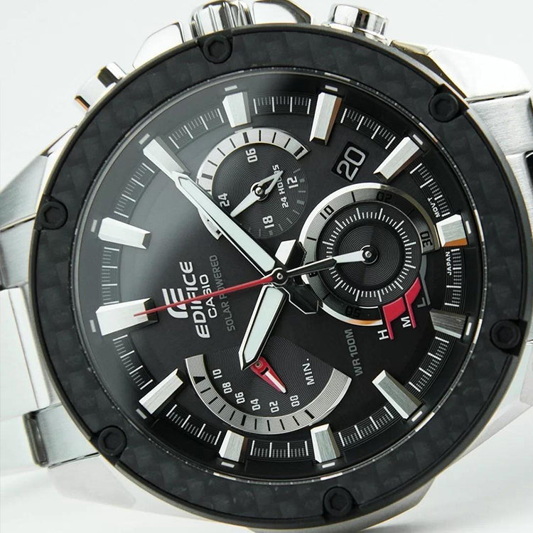 Men's CASIO EDIFICE Classic Chain quartz Watch Black Mens Silver Analog EQS-910D-1A