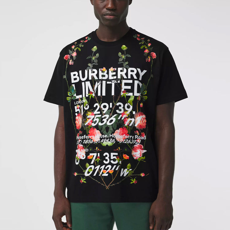 Men's Burberry Printing Round Neck Pullover Short Sleeve Black 80374601